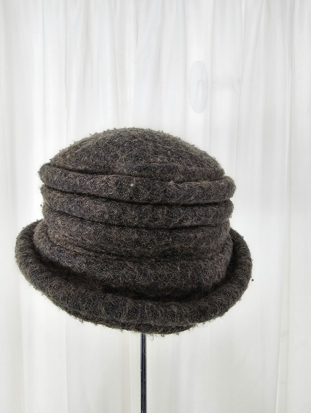 Vintage Heaslip Brown Textured Wool-Blend Cloche Hat